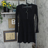 Wild Fable Women's Long Sleeve Round Neck Tiered Babydoll Mini Dress Black XS