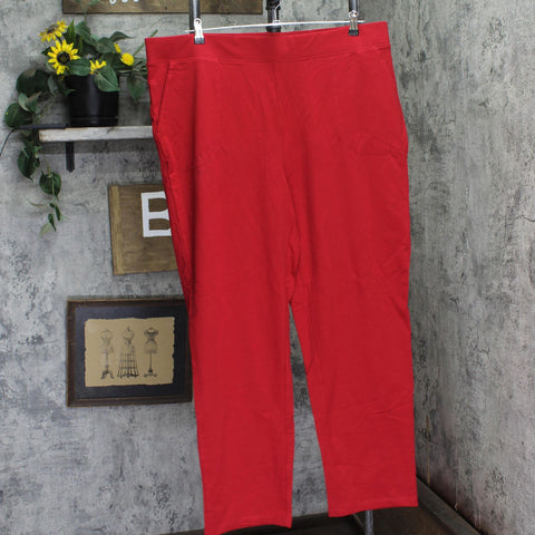 Denim & Co. Easy Wear French Terry Lined Knit Pants A671465 Apple Red 2X Tall