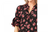 Cece Womens Ruffled Floral-Print Dress 7022907 Rich Black S
