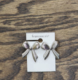 Francesca"s Ribbed Bow Stud Earrings Silver Gray 1.25"
