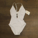 Becca Colette Plunge One-Piece Swimsuit with Crochet Detail 841057 White M