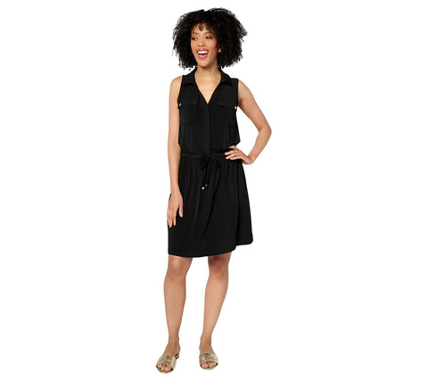 Susan Graver Womens Knit Drawstring Waist Shirt Dress A692194 Black 2XP
