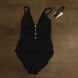 La Blanca Womens Island Goddess Plunge One Piece Swimsuit LB5ZZ10 Black 6