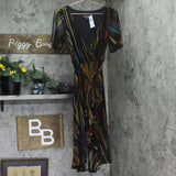 Connected Apparel Petite Chiffon Sheath Dress with Ruffle Trim Multi Brown 4P