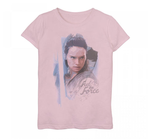 Star Wars Last Jedi Rey Paint Girls Short Sleeve Tee Shirt Light Pink L