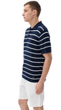Simkhai Mens Calum Silk Blend Textured Polo Shirt Midnight Stripe Blue L