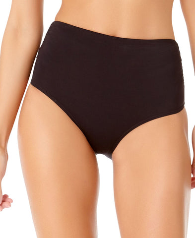Anne Cole Womens High Waist to Fold Over Shirred Bikini Bottom Black XL