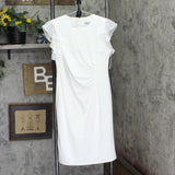 Shelby & Palmer Womens Chiffon Sleeve Knit Ruched Front Dress White 6