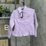 DG2 Womens Ruffled-Hem Classic Stretch Denim Jacket 688254 Lavender Purple S