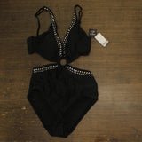Bar III Womens Tell Me About It Stud One Piece Swimsuit Black / Silver XL