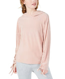 Material Girl Active Juniors Womens Lace-Up Velour Hoodie Shimmer Pink M