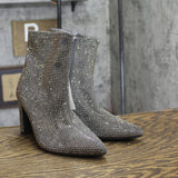 A New Day Womens Gloria Low Shaft Heeled Rhinestones Boots Silver Gray 7M
