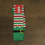 Wondershop Elf Christmas Feather Yarn Cuff Knee High Socks Green / Red Multi