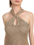 GUESS Sleeveless Keyhole Sequin Crochet Bodycon Dress Wet Sand Brown XL