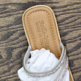 Bella Vita Women's Ona-Italy Sparkle Slide Flat Sandal Silver Metallic Gray 6M