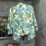 Bar III Womens Palm Print Satin Open-Front Blazer Jacket Blue Agave Combo XL