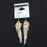 Express Link Floral Bead Tassel Dangle Earrings Gold / White / Blue Multi 3"