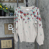 LC Lauren Conrad Womens Puff Sleeve Knit Floral Sweater Brown Multi M