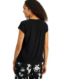 Kasper Womens Keyhole Ring Short-Sleeve Shirt Top 10924137 Black S