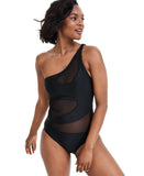 Bar III Womens One-Shoulder Mesh Cutout Swimsuit MBNB24232 Black XL