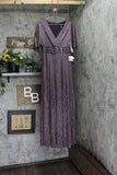 R & M Richards Embellished Pleated Caplet Overlay Maxi Dress Purple Wine 6