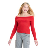 Art Class Girls Off the Shoulder Ribbed Sweater 91367115 Red S