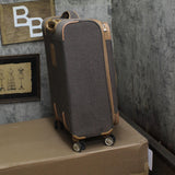 London Fog Herringbone Expandable Spinner Suitcase Luggage Navy Brown 24"