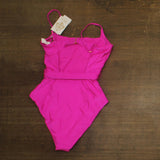 Becca Monte Carlo Virtue Ring Ribbed One-Piece Swimsuit 221057 Azalea Pink L