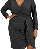 B Darlin Womens Trendy Plus Size Satin Surplice Bodycon Dress AA48934 Black 22W