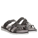 Bearpaw Leather Buckle Strappy Slip On Open Toe Sandals Black / Gray Multi 6M