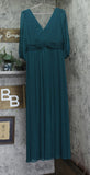 DKNY Chiffon Balloon-Sleeve Faux Wrap Side Slit Maxi Dress Forest Green 8