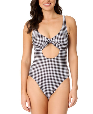 Salt + Cove Juniors Cutout Plaid One-Piece Swimsuit Black / White Print XL