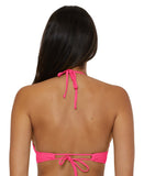 Becca Womens Modern Edge Textured Rib Halter Bikini Top 543857 Pink Glo M