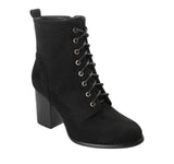 Journee Collection Lace-Up Zip Block Heel Faux Suede Bootie Boots Black 8.5M