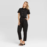 Who What Wear Women's Puff Short Sleeve Collared Jumpsuit WD-773 Black XS