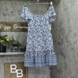 Trixxi Juniors Floral-Print Flutter-Sleeve Dress 26EF76VJII Blue Multi M