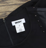 DKNY Womens Short Sleeve Leather Detail Flare Sheath Dress DD3J1489 Black 10