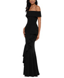 Betsy & Adam Womens Petite Off-The-Shoulder Mermaid Gown Black 6P