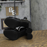 Sun + Stone Womens Reemaa Block-Heel Platform Sandals Black Patent 7.5M