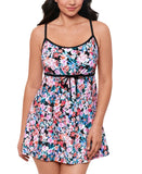 Swim Solutions Womens Floral Empire Waist Swimdress One Piece Pink Multi 12