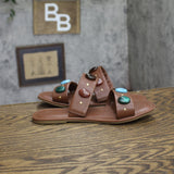 Universal Thread Womens Sarai Sandals Studded Stone Double Band Brown 7.5M