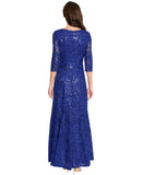 Tahari Asl Womens V-Neck Sequined Embroidered Gown Dress Deep Royal Blue 8