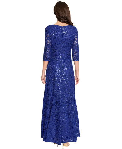 Tahari Asl Womens V-Neck Sequined Embroidered Gown Dress Deep Royal Blue 8