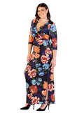 24seven Comfort Apparel 3/4 Sleeves Side Slit Maxi Dress Black Multi Print 3X