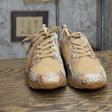 G.I.L.I. Womens Snake Print Suede Low Top Sneakers Caramel Brown 6.5M