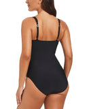 Beyond Control Womens Faux-Leather Accent V-Neck One Piece Swimsuit Black 12