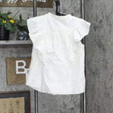 LC Lauren Conrad Womens Pinktuck Ruffle Sleeve Blouse Shirt Top White S