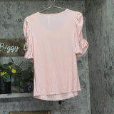 NY Collection Womens Knit Embellished Neck Blouse Top Pink M