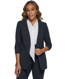 Calvin Klein Women's Ruched-Sleeve Open-Front Blazer Jacket Navy Blue 14