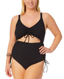 Salt + Cove Trendy Ribbed Cutout One-Piece Swimsuit CWP22184 Rich Black 0X